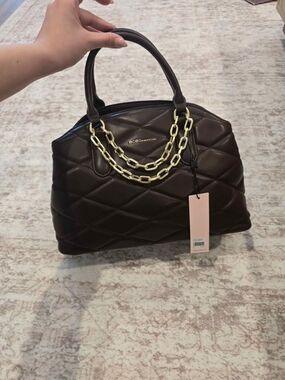 BCBGeneration Quilted Chocolate Brown Satchel with Gold Chain Accent